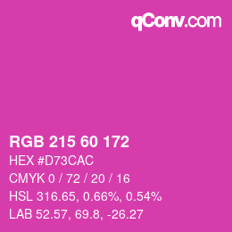 カラーコード: RGB 215 60 172 | qconv.com