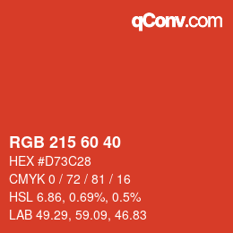 颜色代码: RGB 215 60 40 | qconv.com