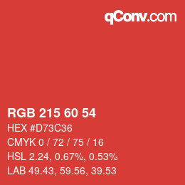 カラーコード: RGB 215 60 54 | qconv.com