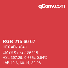 カラーコード: RGB 215 60 67 | qconv.com