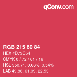 カラーコード: RGB 215 60 84 | qconv.com