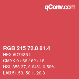 カラーコード: RGB 215 72.8 81.4 | qconv.com
