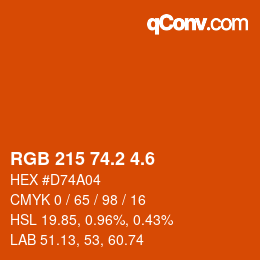 カラーコード: RGB 215 74.2 4.6 | qconv.com