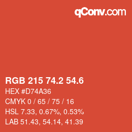 カラーコード: RGB 215 74.2 54.6 | qconv.com