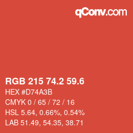 カラーコード: RGB 215 74.2 59.6 | qconv.com