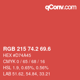 カラーコード: RGB 215 74.2 69.6 | qconv.com