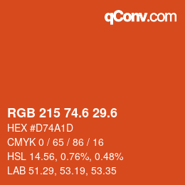 カラーコード: RGB 215 74.6 29.6 | qconv.com