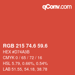 カラーコード: RGB 215 74.6 59.6 | qconv.com