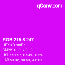 颜色代码: RGB 215 8 247 | qconv.com