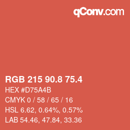 カラーコード: RGB 215 90.8 75.4 | qconv.com
