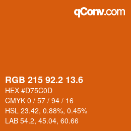 カラーコード: RGB 215 92.2 13.6 | qconv.com