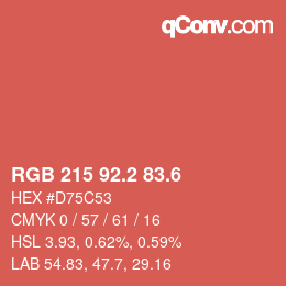 カラーコード: RGB 215 92.2 83.6 | qconv.com