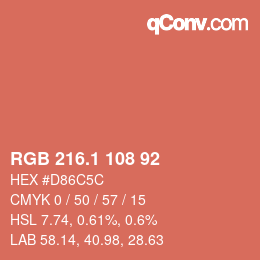 カラーコード: RGB 216.1 108 92 | qconv.com