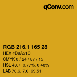 カラーコード: RGB 216.1 165 28 | qconv.com