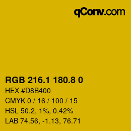 カラーコード: RGB 216.1 180.8 0 | qconv.com