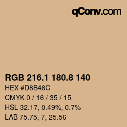 カラーコード: RGB 216.1 180.8 140 | qconv.com
