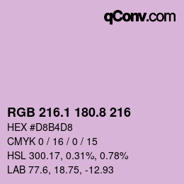 カラーコード: RGB 216.1 180.8 216 | qconv.com