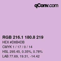 カラーコード: RGB 216.1 180.8 219 | qconv.com