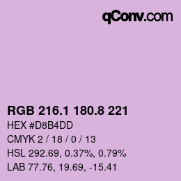 Color code: RGB 216.1 180.8 221 | qconv.com