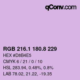 カラーコード: RGB 216.1 180.8 229 | qconv.com