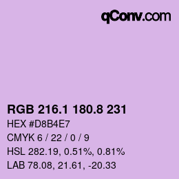Color code: RGB 216.1 180.8 231 | qconv.com