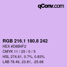 カラーコード: RGB 216.1 180.8 242 | qconv.com