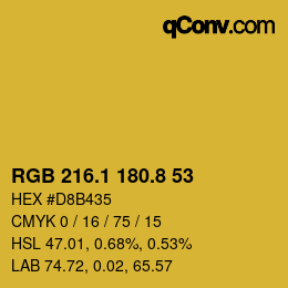 カラーコード: RGB 216.1 180.8 53 | qconv.com