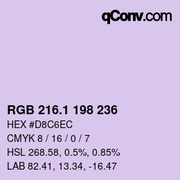 カラーコード: RGB 216.1 198 236 | qconv.com