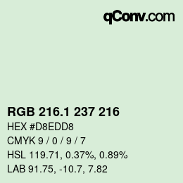 Color code: RGB 216.1 237 216 | qconv.com