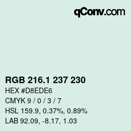 Color code: RGB 216.1 237 230 | qconv.com