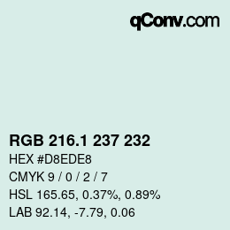 カラーコード: RGB 216.1 237 232 | qconv.com