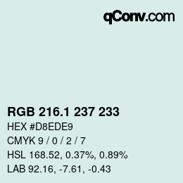 Color code: RGB 216.1 237 233 | qconv.com