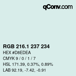 カラーコード: RGB 216.1 237 234 | qconv.com