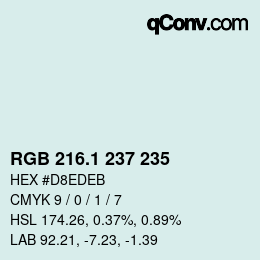 Color code: RGB 216.1 237 235 | qconv.com