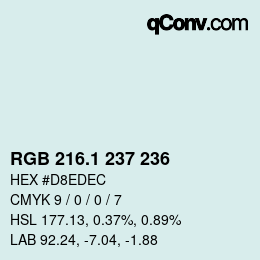 Color code: RGB 216.1 237 236 | qconv.com