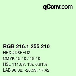 カラーコード: RGB 216.1 255 210 | qconv.com