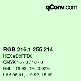 Color code: RGB 216.1 255 214 | qconv.com
