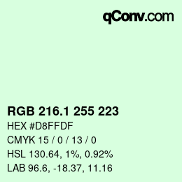 Color code: RGB 216.1 255 223 | qconv.com