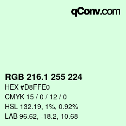 Color code: RGB 216.1 255 224 | qconv.com
