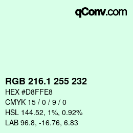 カラーコード: RGB 216.1 255 232 | qconv.com