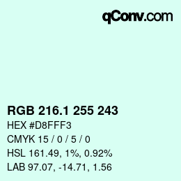 Farbcode: RGB 216.1 255 243 | qconv.com