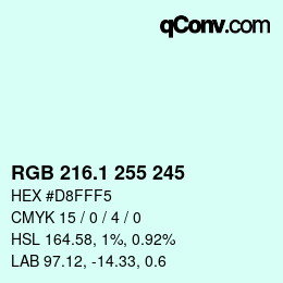 Color code: RGB 216.1 255 245 | qconv.com