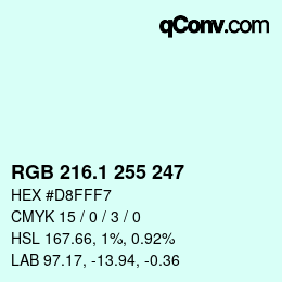 Color code: RGB 216.1 255 247 | qconv.com