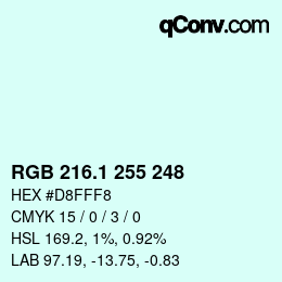 カラーコード: RGB 216.1 255 248 | qconv.com