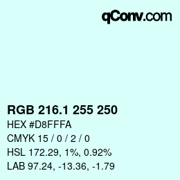 Color code: RGB 216.1 255 250 | qconv.com