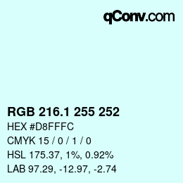 Color code: RGB 216.1 255 252 | qconv.com