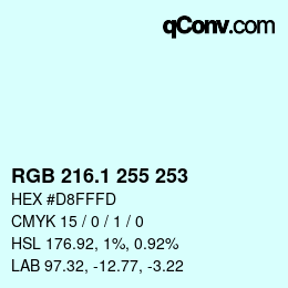 カラーコード: RGB 216.1 255 253 | qconv.com