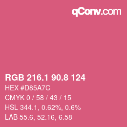 カラーコード: RGB 216.1 90.8 124 | qconv.com