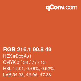 カラーコード: RGB 216.1 90.8 49 | qconv.com
