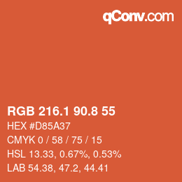 カラーコード: RGB 216.1 90.8 55 | qconv.com